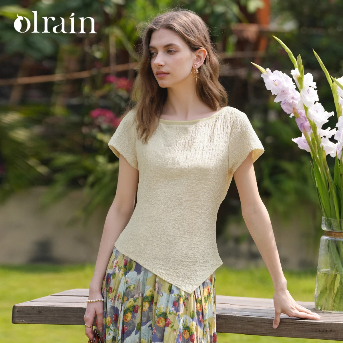 

OLrain, женская футболка с воротником во французском стиле, лето 2023, новый топ с короткими рукавами нестандартной формы O57XT99056