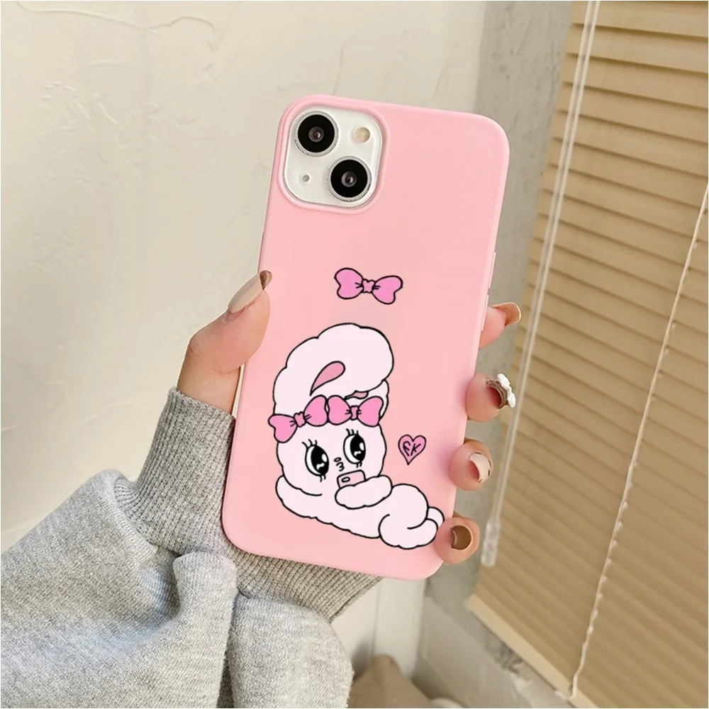 Etui na telefon Cute Pink Rabbit esther bunny do Iphone 11 13 14 Pro Max X Xr Xs Max Se2020 12 mini Pink Cover Case