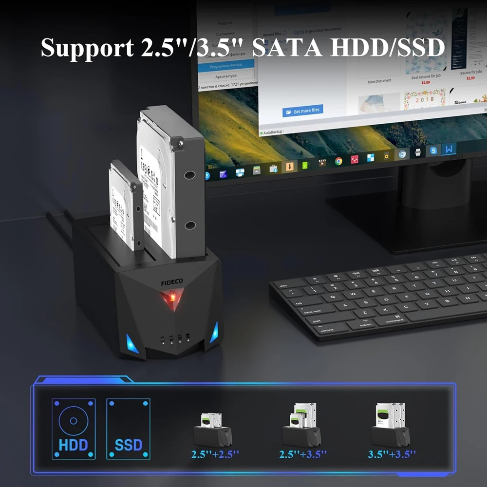 FIDECO Hard Drive Docking Station for 2.5 or 3.5 inch SATA HDD SSD Hard Drive Dock with HOffline Clone Function Support UASP view 2