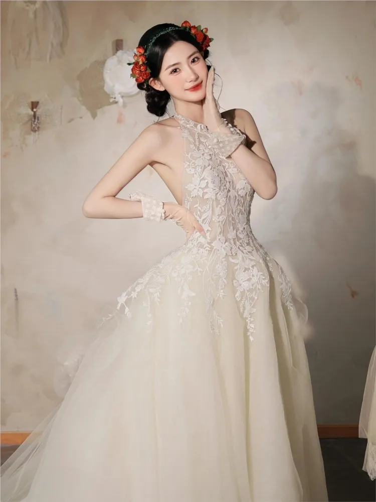 Halter New Main Yarn Backless Simple Outerwear Small Trailing Dress