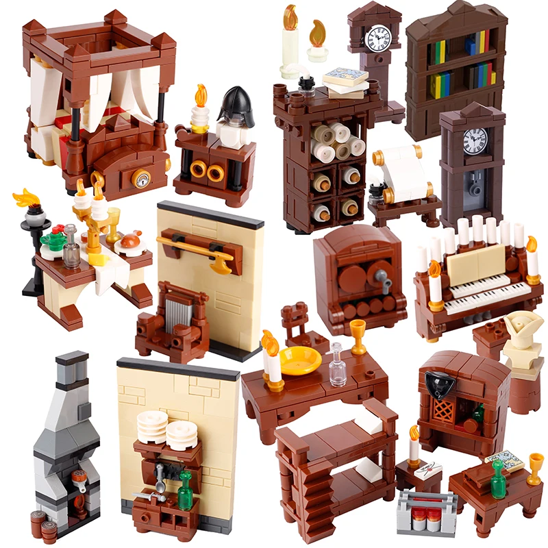 MOC Medieval Scrolls Cabinet Building Blocks Kit Bookcase Napoleonic Furniture Sheepskin Paper Parchment Bricks Toys Boys Gift