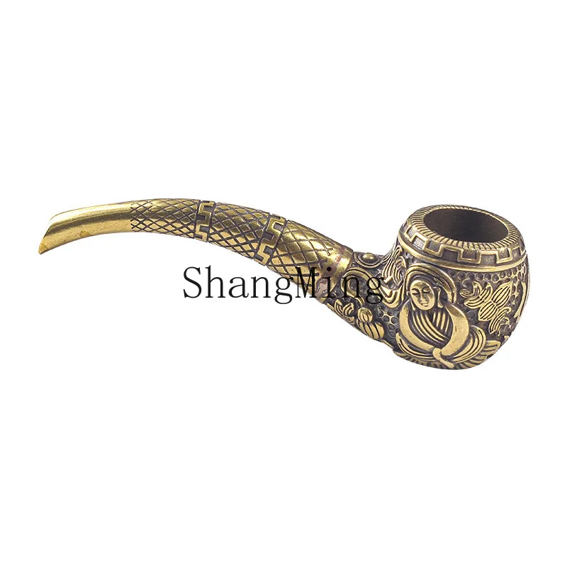 DSA Brass Buddha Pipe Men's Thick Silk Cleanable Cigarette Holder Unfiltered Portable Dry Cigarette Bag
