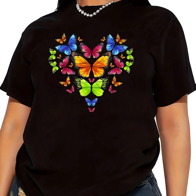 Blue Butterfly Art Garden Beautiful Butterflies Women's T-Shirt 100% Cotton Funny Graphic Short Sleeve Tee Novelty Shirt Casual Crew Neck Top S-5XL