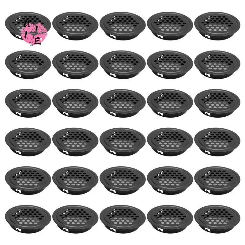 

A11E-Round Ventilation Grille Cabinet Air Vent Hole Grille 35Mm 30 Pieces Black For Bathroom Cabinet Wardrobe Shoe Cabinet