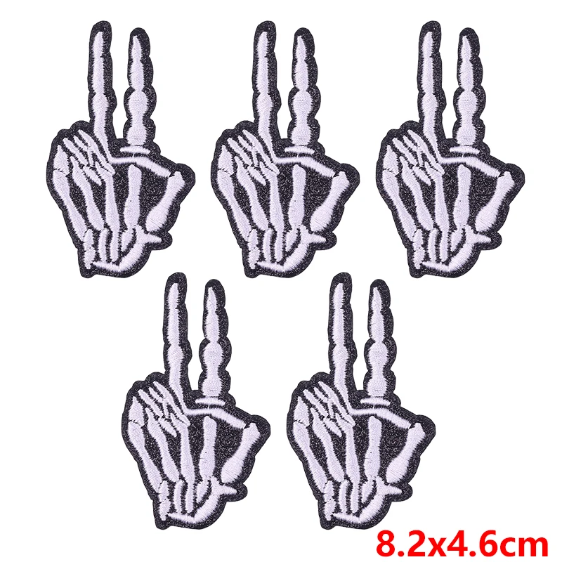 5 PCS Funny Skeleton Embroidered Patches On Clothes Punk Skull Patch Iron On Patches For Clothing Stickers Sew/Fusible Applique