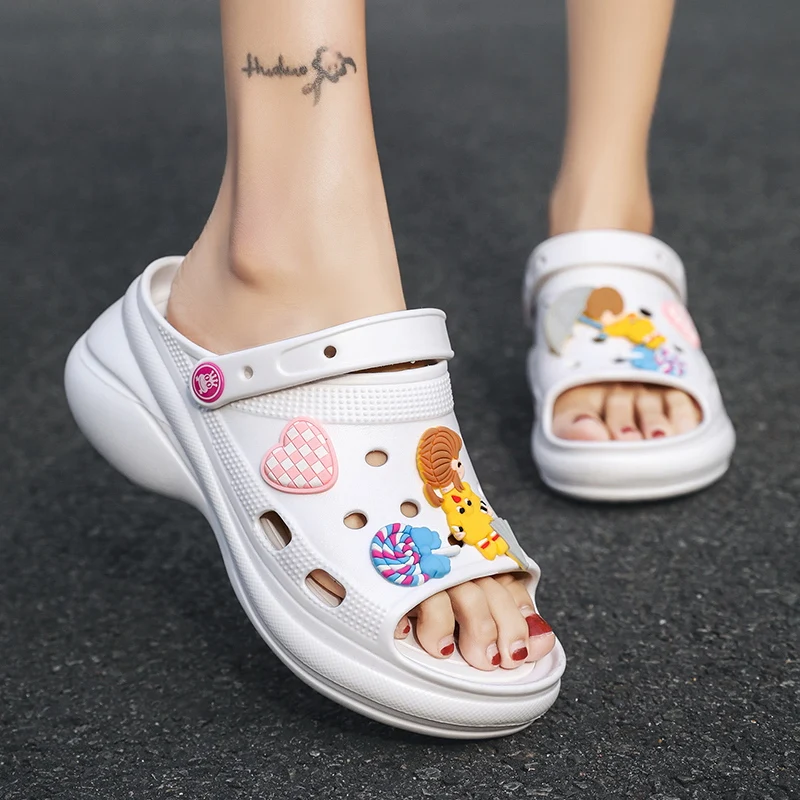 Fashion Thick Sole Increased Women Girls Summer Beach Sandals Slippers High Heels Casual Platform Clogs Flip Flops Slides Shoes