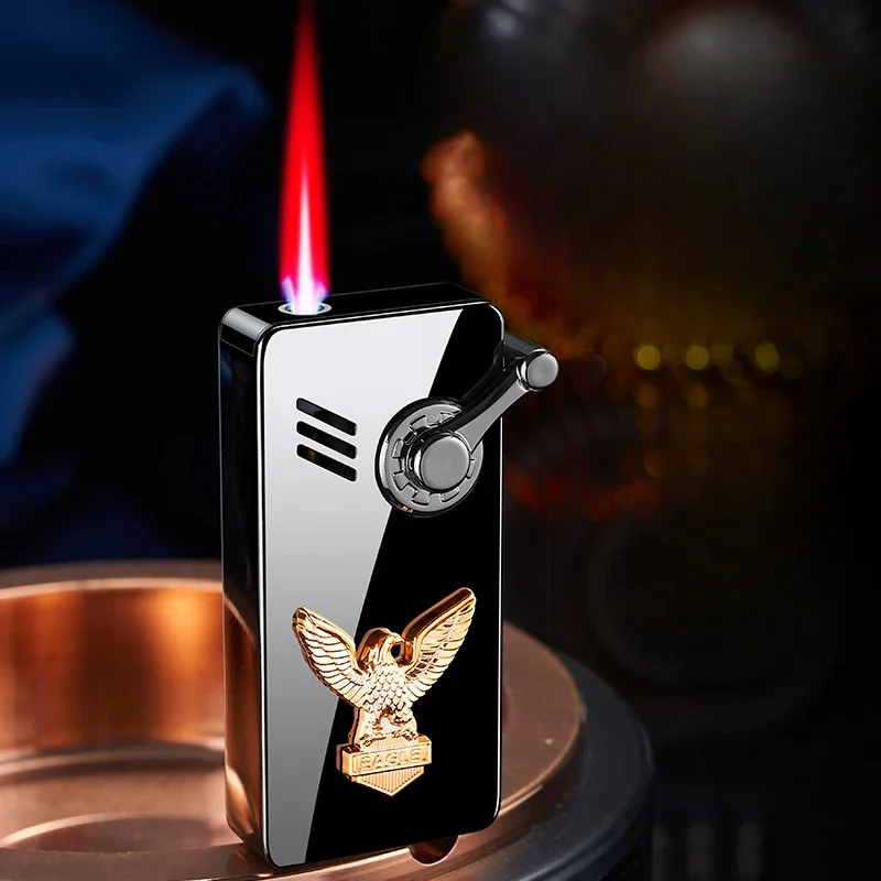 Rocker Ignition Windproof Inflatable Lighter, Red Flame, Metal, Three-dimensional Relief Cigarette Lighter