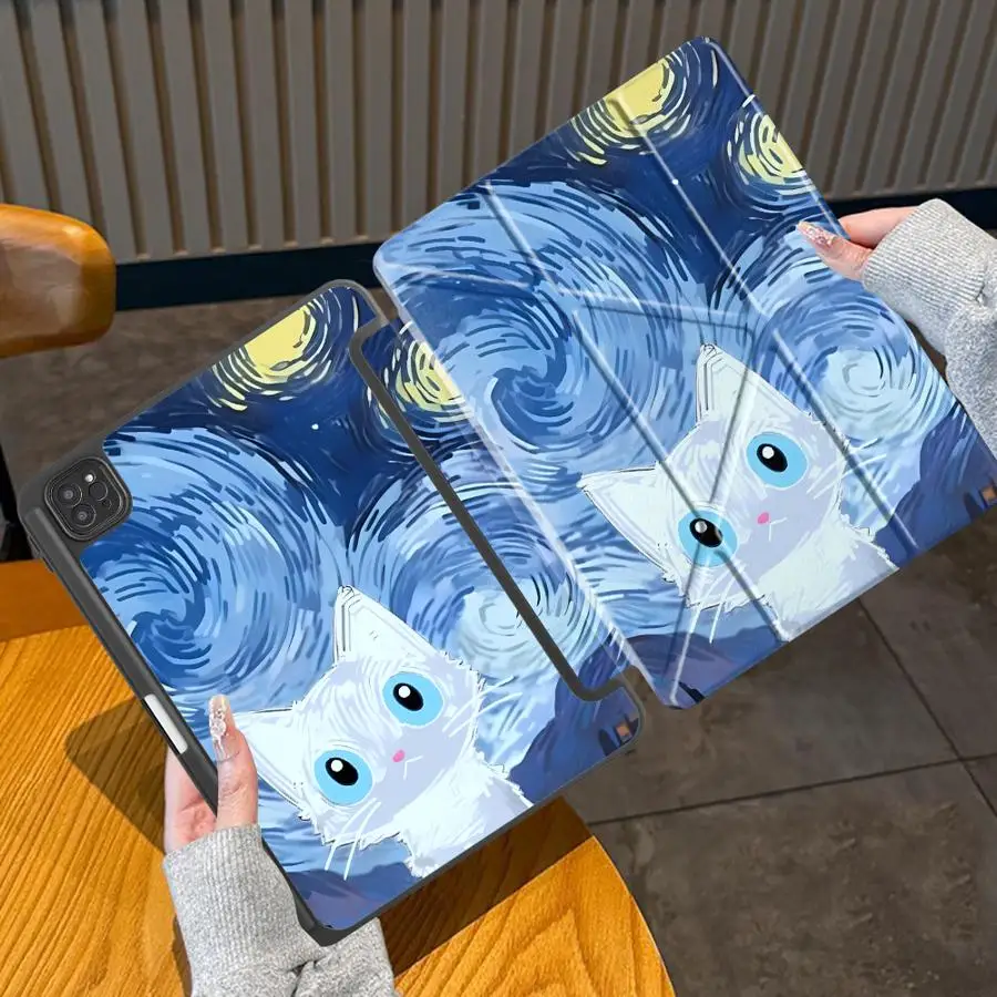 Tablet Case For iPad Air 4 5 M3 M2 1 2 M4 11inch Pro 2025 Pro 11th 10th 9th 8th 7th 12.9inch Mini 6 7 Holder Cover Painting Cat