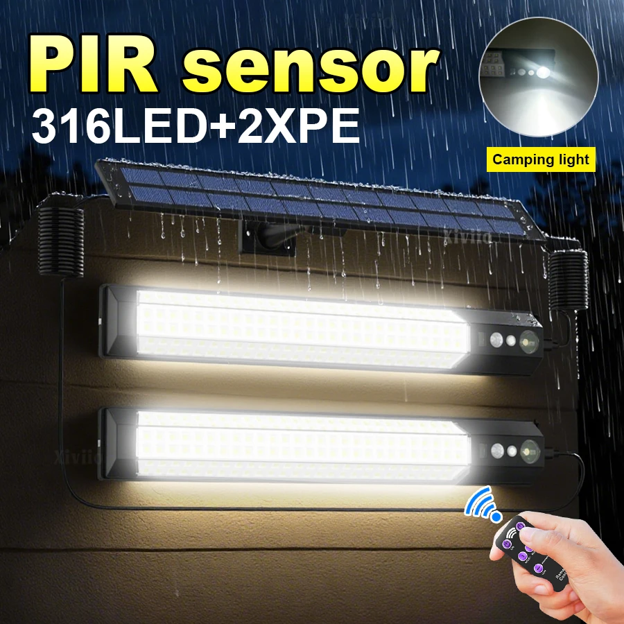 NEW 316LEDs Solar Light Outdoor with Remote Motion Sensor Street Light IP65 Waterproof 3 Modes Wall Lamp Garage Garden Decor