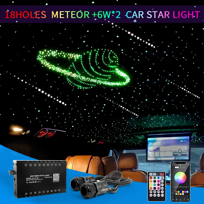 9W 18 holes Meteor with 6W *2 Car Starry Sky Fiber Optic Light Car Roof Star Light  Color Multi Color APP Control Car Home Deco