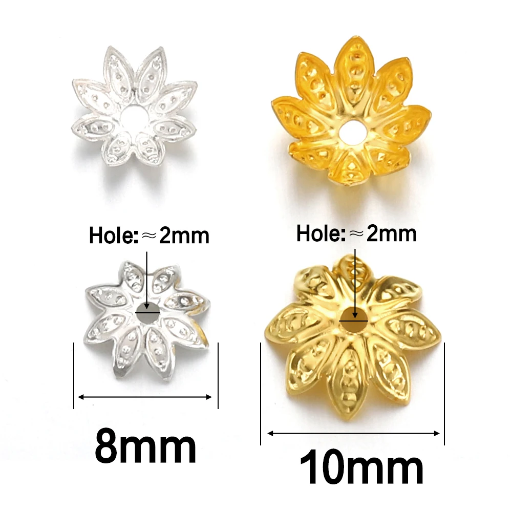 200pcs 8-10mm Gold Flower Beads Caps Metal Filigree Lotus Petal Spacer Cap for DIY Jewelry Making Findings Accessories Wholesale