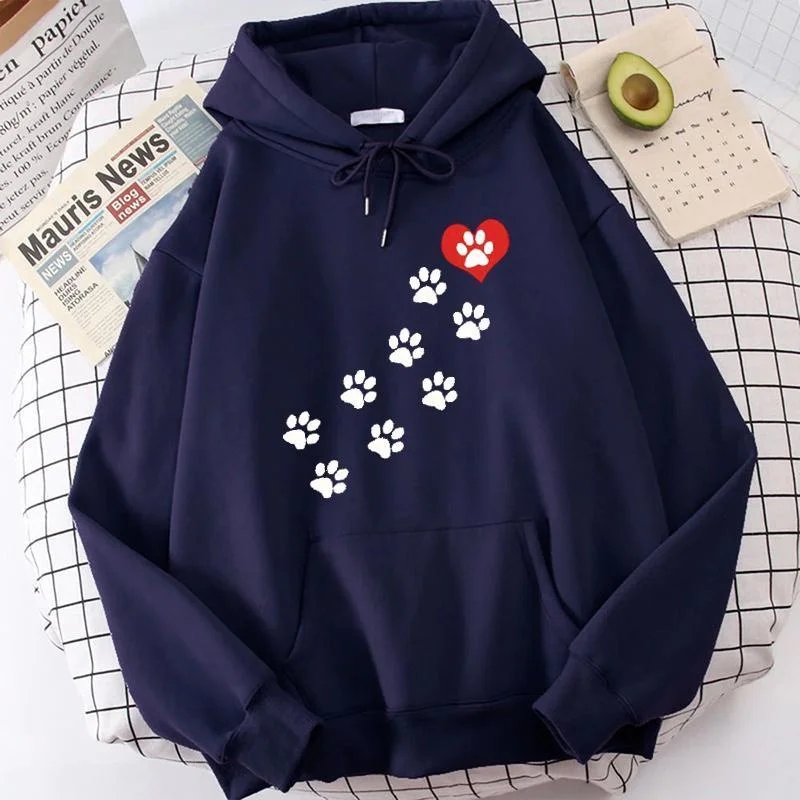 New Women Men Hoodies Dog Paw Heart Printed Tops Casual Harajuku Sweatshirts Loose Pullover