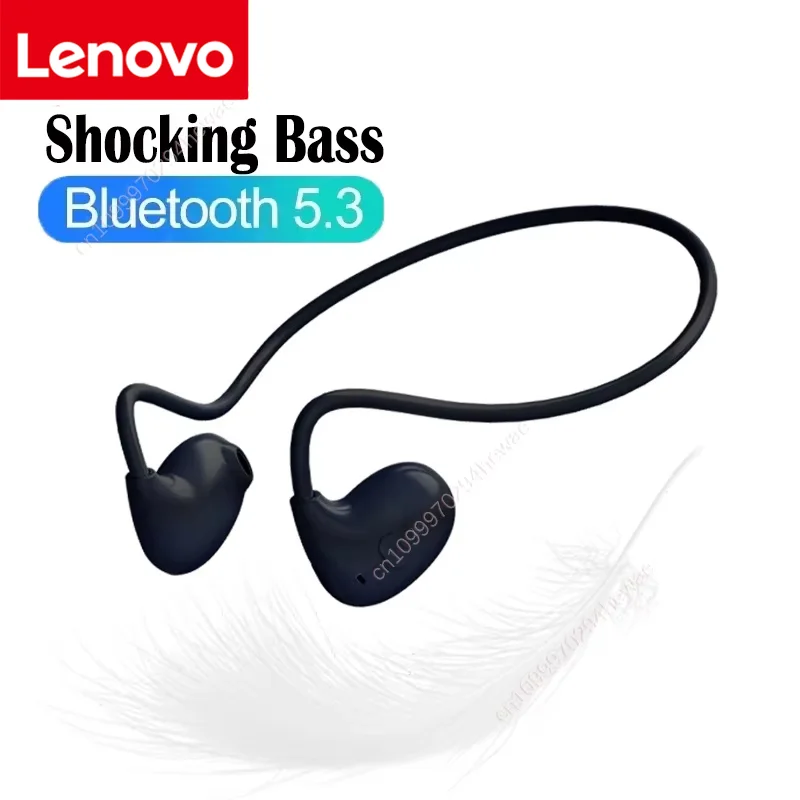Lenovo Auriculares deportivos estéreo impermeables de conducción ósea con auriculares, micrófono, inalámbricos Bluetooth 5.3.