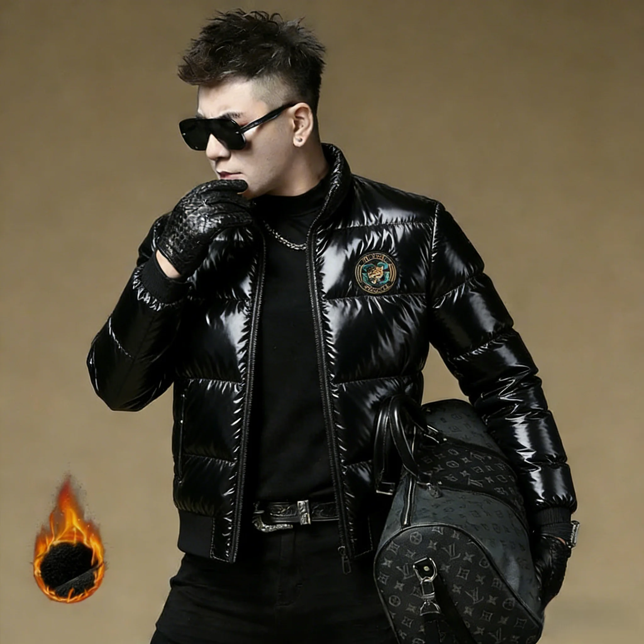 

Men's Slim Fit Thiened White Du down Jaet Bla Stand Collar Anti-Hot Outerwear Faionable Urban Sle Youthful Energy