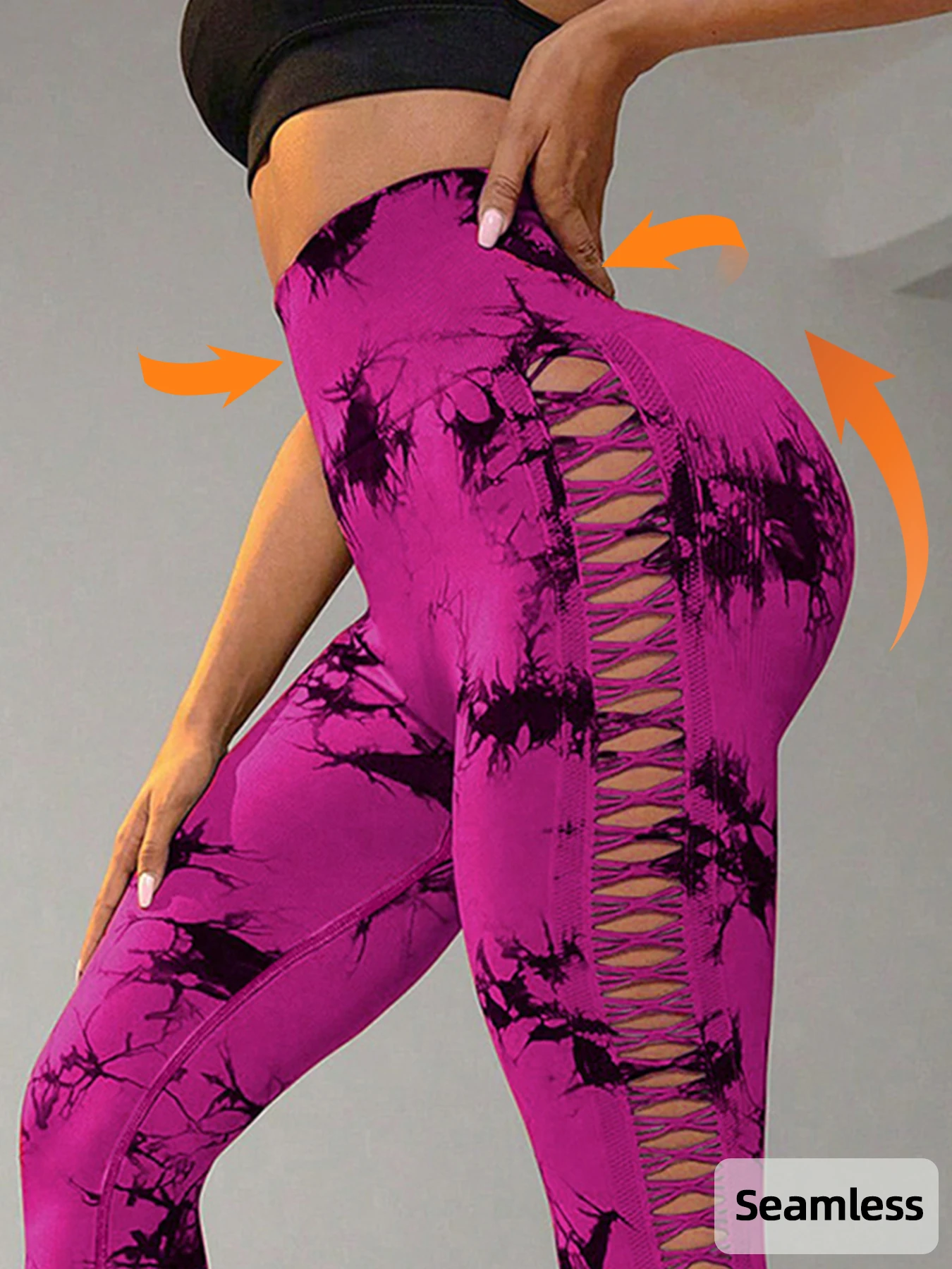 High-Waisted Seamless Tie-Dye Hollow Out Butt-Lift Stretchy Sports Yoga Pants for Women