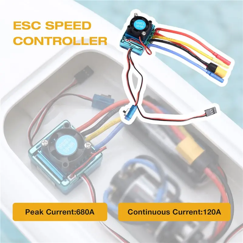 FBIL-Speed Controller 120A Brushless ESC With XT60 Plug 4.0Mm Banana Connector For 540/3650/3670 RC Car Boat Motor 2-3S