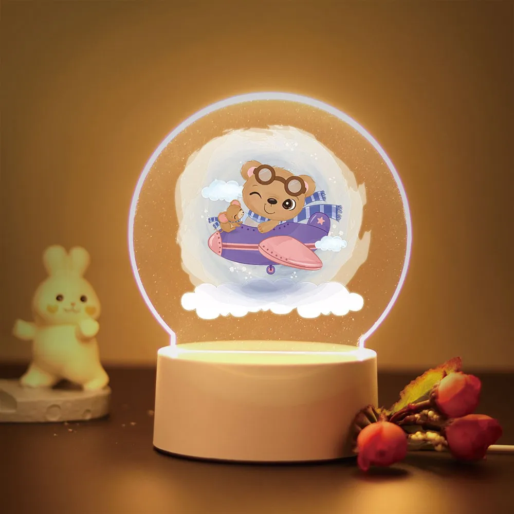 Lovely Bears flying planes 3D Visual Night Lamp for Children's Room Decor the Kids Birthday Gift