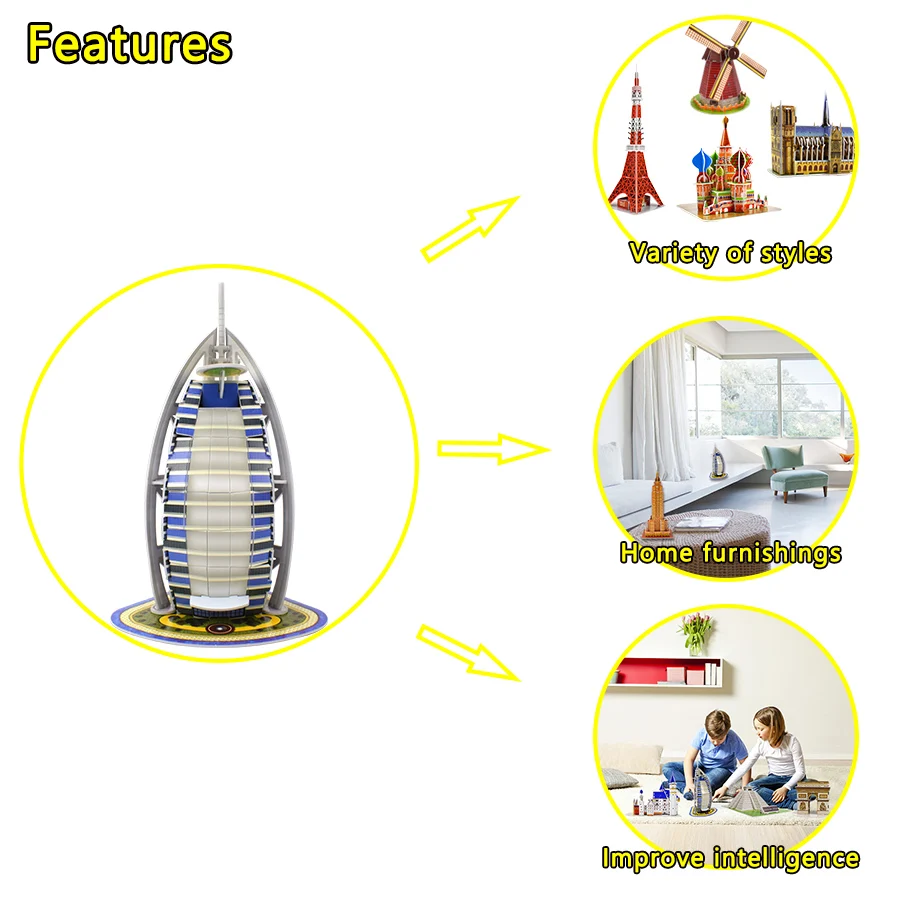 3D Paper Puzzle Dubai Burj Al Arab 3D World Jigsaw Puzzle World Construction Model Kit Assembly Educational Toy for Children Toy