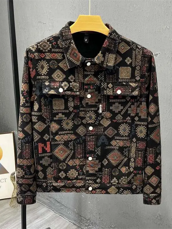 

Мужская демисезонная куртка с принтом, высококачественная, модная, с откидным воротником, молодежная, повседневная, из смесового хлопка