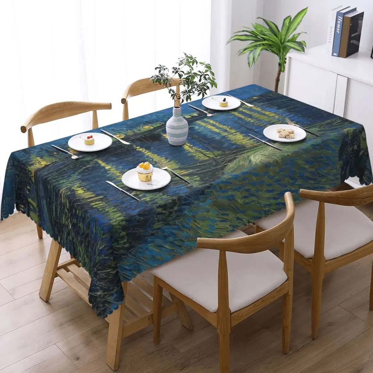 Customized Starry Night Over The Rhone Rectangular Tablecloth Oilproof Table Cloth Vincent Van Gogh Table Cover