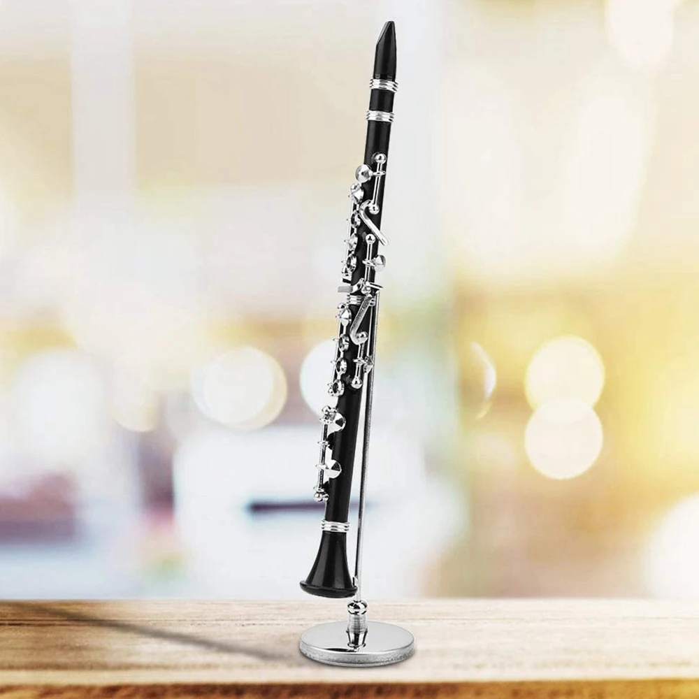 Mini clarinete modelo de instrumento Musical en miniatura, decoración de escritorio con soporte de caja de cuero negro