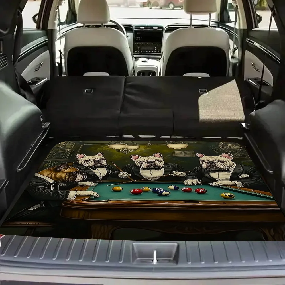 1pc Bulldog Gentlemen Billiard Party Art Car Trunk Liner Mat, Innovative Artwork For Auto Decoration, Chic Artistic Vehicle Inte
