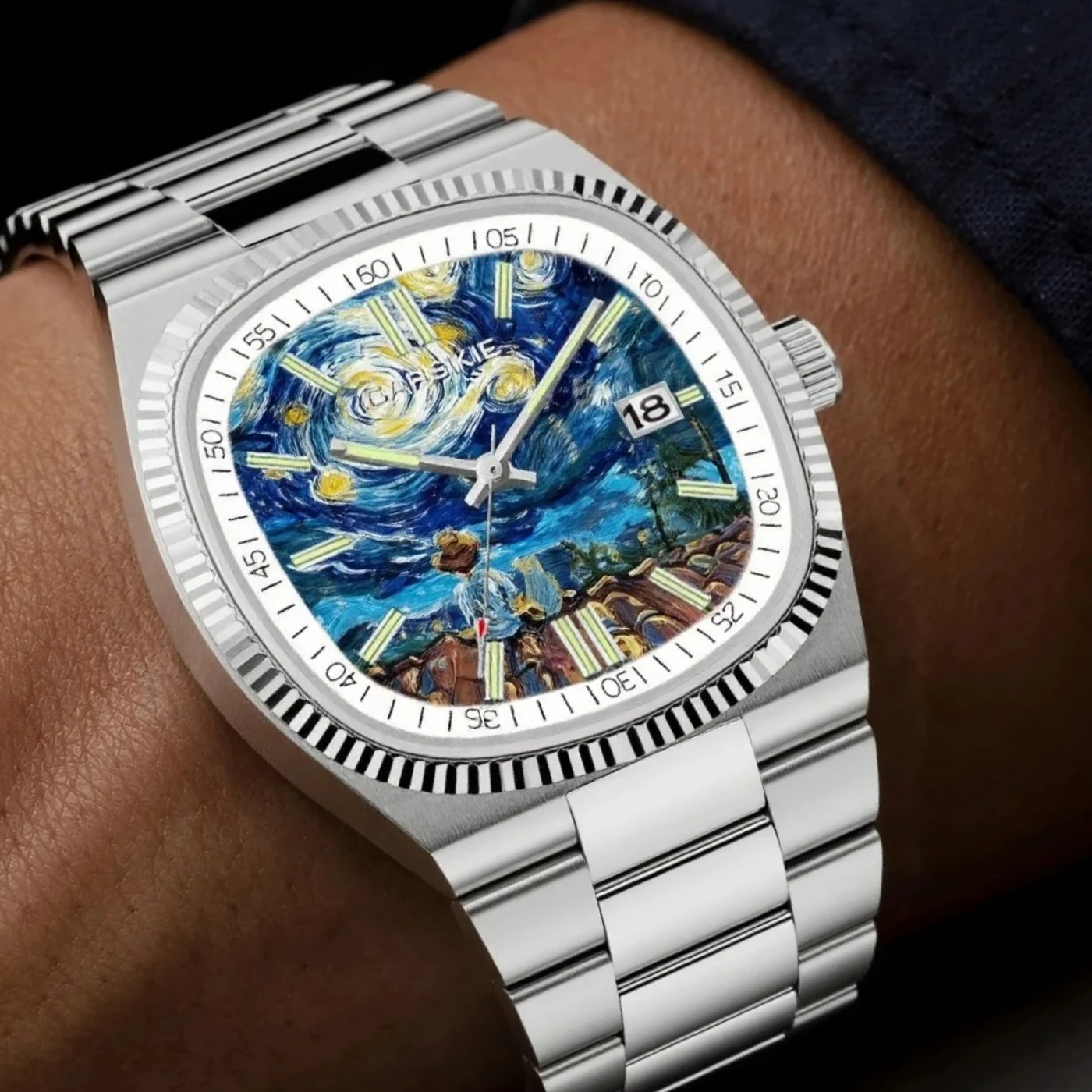 Hot Oil Painting Dial Cartoon Quartz Watch Men Creative Animation Dial Casual Sport Steel Top Business Men Watch Clock Relogio