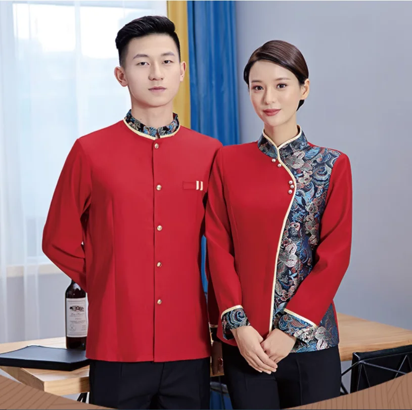 

Hotel waiter uniform autumn and winter long sleeved hot pot farmhouse work clothes for men and women