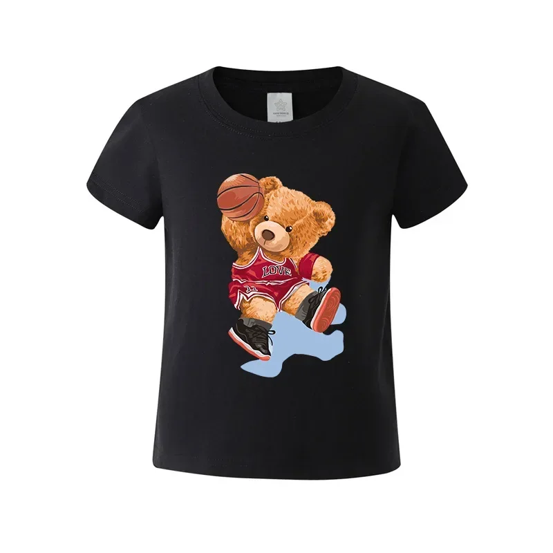 

Children's Modal crew neck short sleeve T-shirt Basketball teddy bear print boys clothes clothes