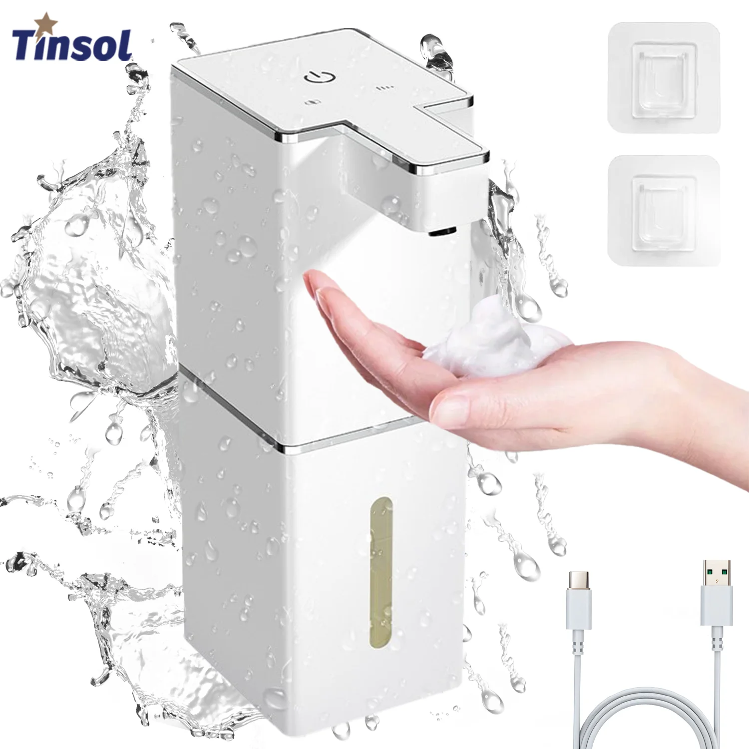

TINSOL 430ml Automatic Foam Soap Dispenser USB Rechargeable Smart Foam Hand Wash Dispenser Automatic Dispenser