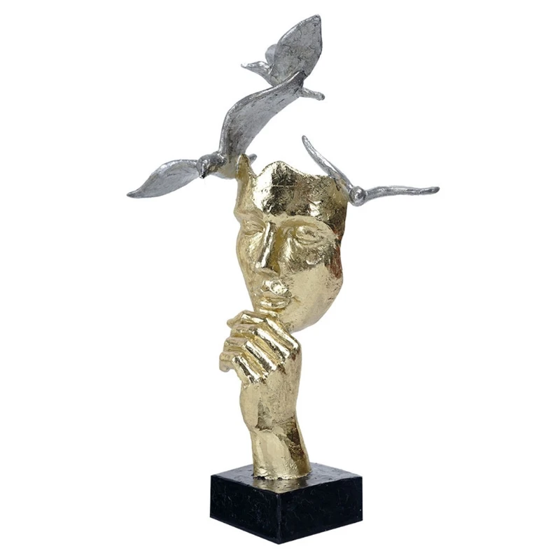 European Nordic Resin Mask with Bird Statue Abstract Face Figurine Modern Home Sculptures Desktop Drop Shipping