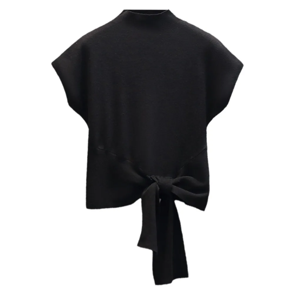 

Sweet Lace Up Short Sleeve T-shirt Kintwear Slim Fit Y2K Crop Top Women Chic Bottoming Shirt Half High Collar Tees Top Summer