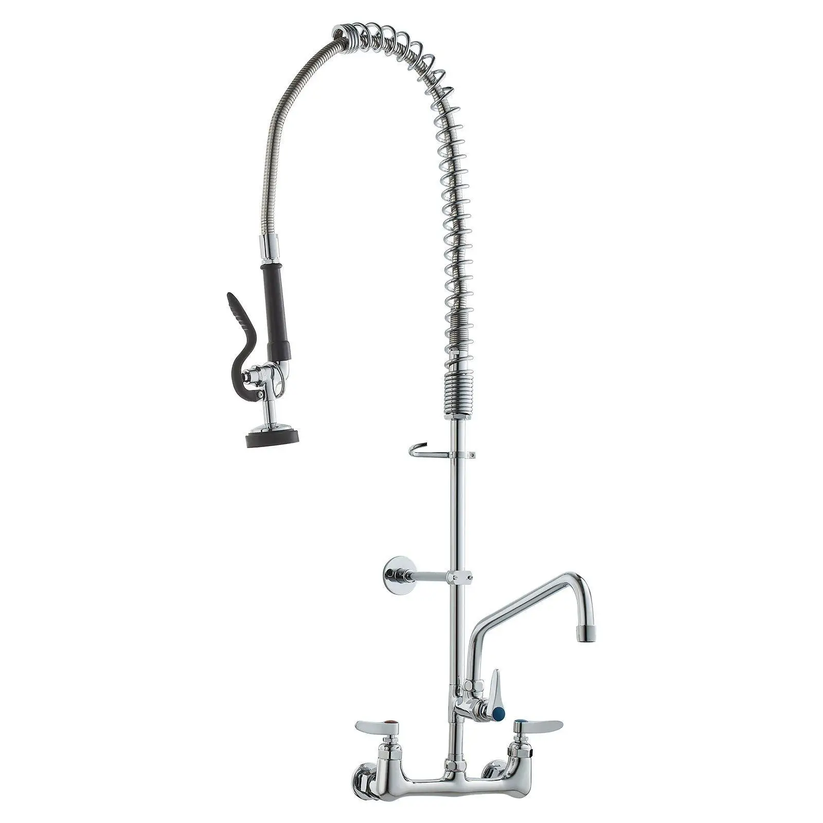 

Brass Pre Rinse Faucet with 12in Swivel Spout 36in Height Wall Mount 8in Center for Commercial Kitchen High Flow