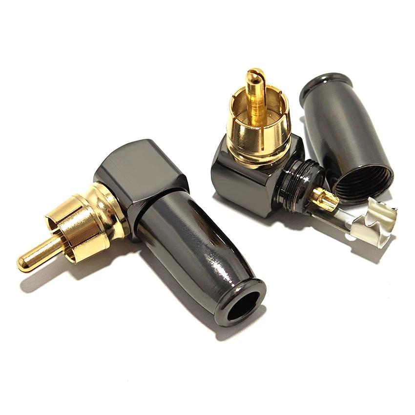 6mm RCA Male Plug Head 90 Degree L-shaped Gun Black Right Angle Plug Audio Video Connector Soldering Welding Bend 1pair