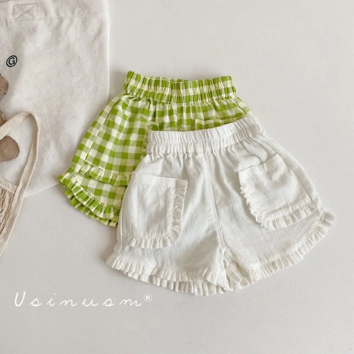 Small and Medium Childrens Pants for Girls Fashionable New Style for Summer 2026 Baby Girl Lace Childrens Cotton Plaid Pants