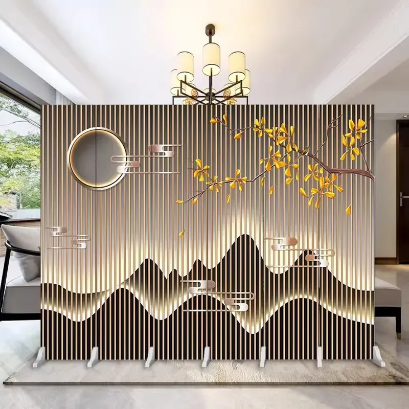 New Chinese Style Folding Partition Screen Portable Room Divider for Office Entry Restaurant Hotel Living Room Simple Mobile