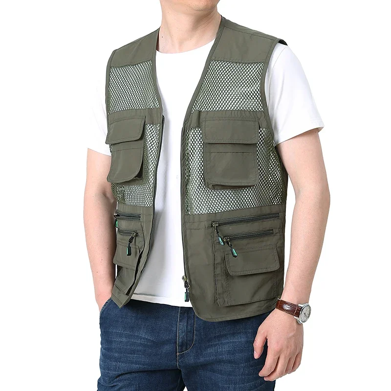 

New summer thin mesh quick drying vest for men with multiple pockets, fishing vest, casual vest, hollowed out oversized shoulder