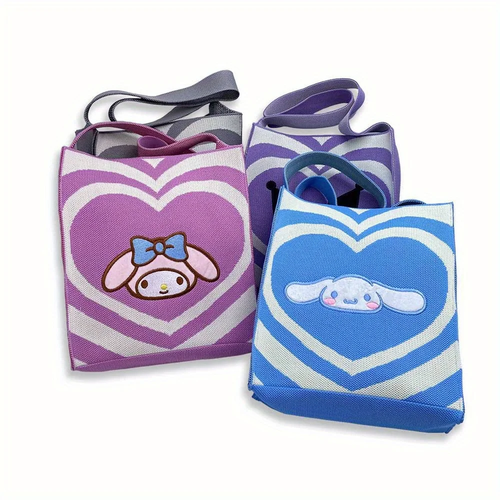 Sanrio knitted shoulder bag, polyester fiber shopping bag, men's handheld shoulder bag