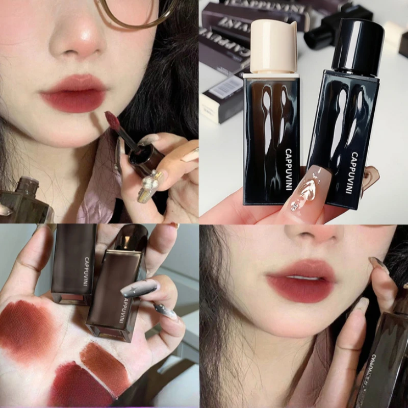 Water Wave Amber Lipgloss Matte Lip Glaze กันน้ําโคลนสีแดง Velvet Liquid ลิปสติก Pigment Long-Lasting Lips Make Up Nude สีน้ําตาล