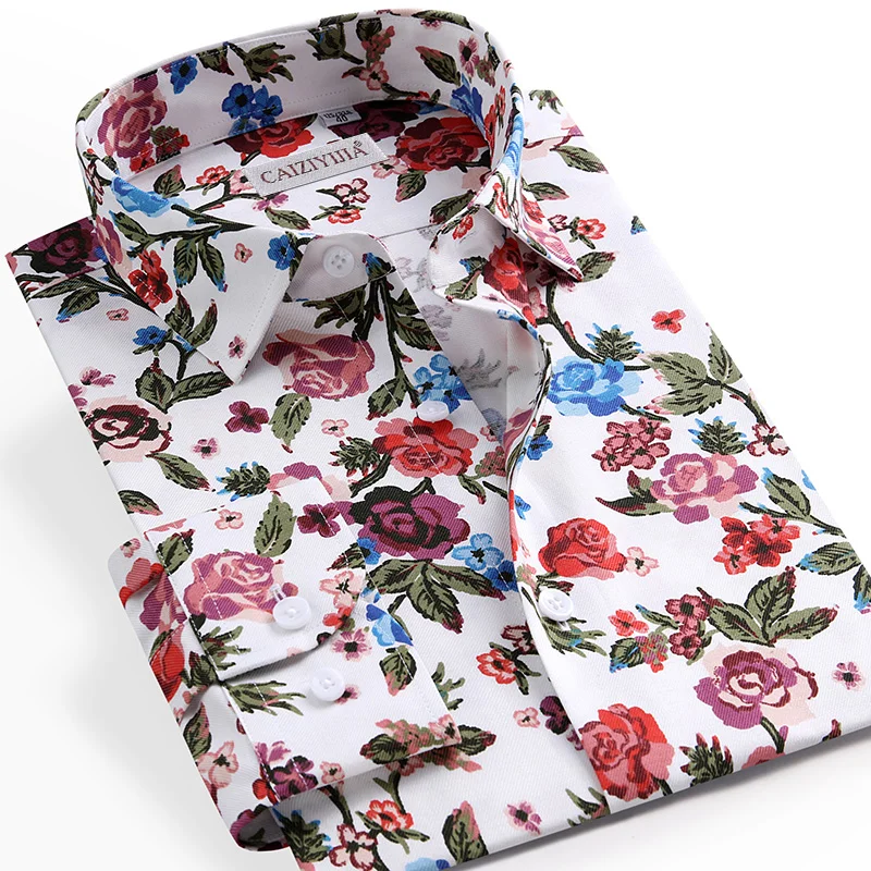 Men\'s Long Sleeve Shirt Leisure Standard-fit Turn-down Collar Shirt Summer Floral Printed Casual Shirts Without Pockets Design