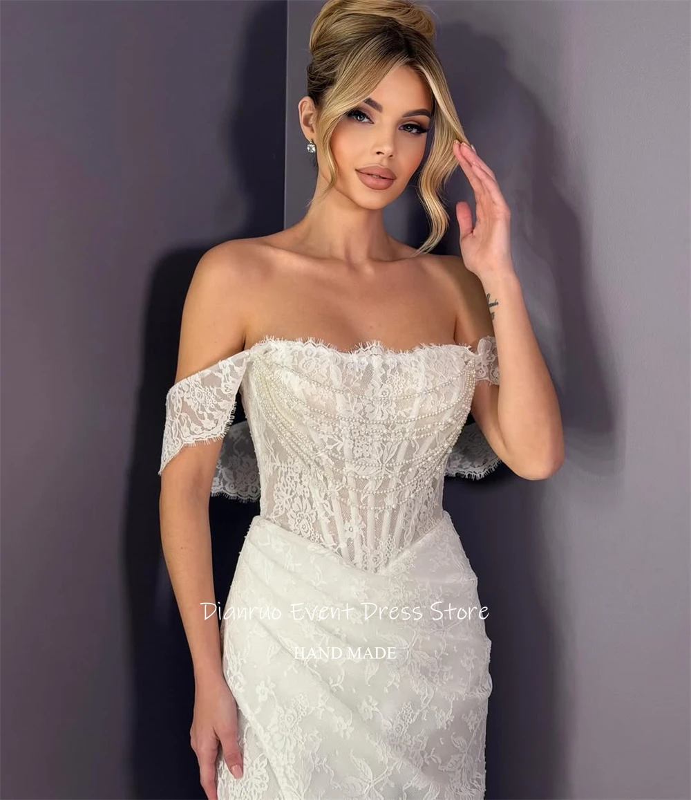 Dianruo Shiny Pearls Bridal Wedding Dress Mermaid Vestido Noiva Princesa Brilhoso Civil Off Shoulder Robe De Mariée Customized