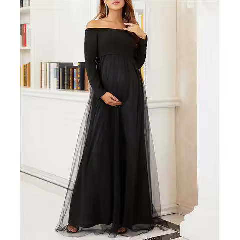 Maternity Dress For Pregnant Woman Elegant Tulle Evening Maternity Dresses Autumn Winter Long Sleeve Photography Dresses