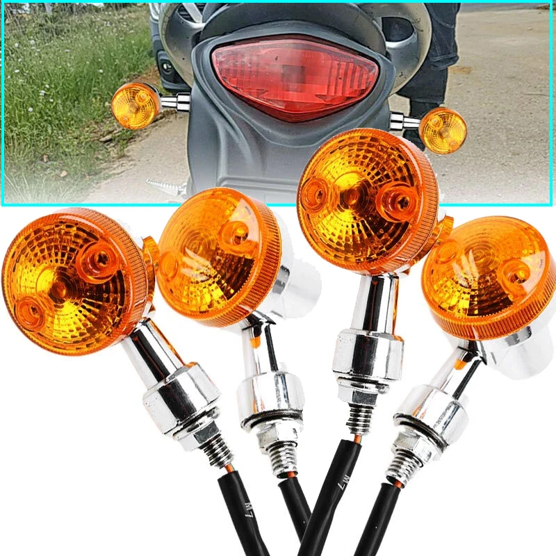 

4Pcs Motorcycle 12V LED Turn Signals Light Ordinary Bulbs Yellow Indicator Lamp Silver Shell For Cafe Racer Bobber Yamaha Suzuki