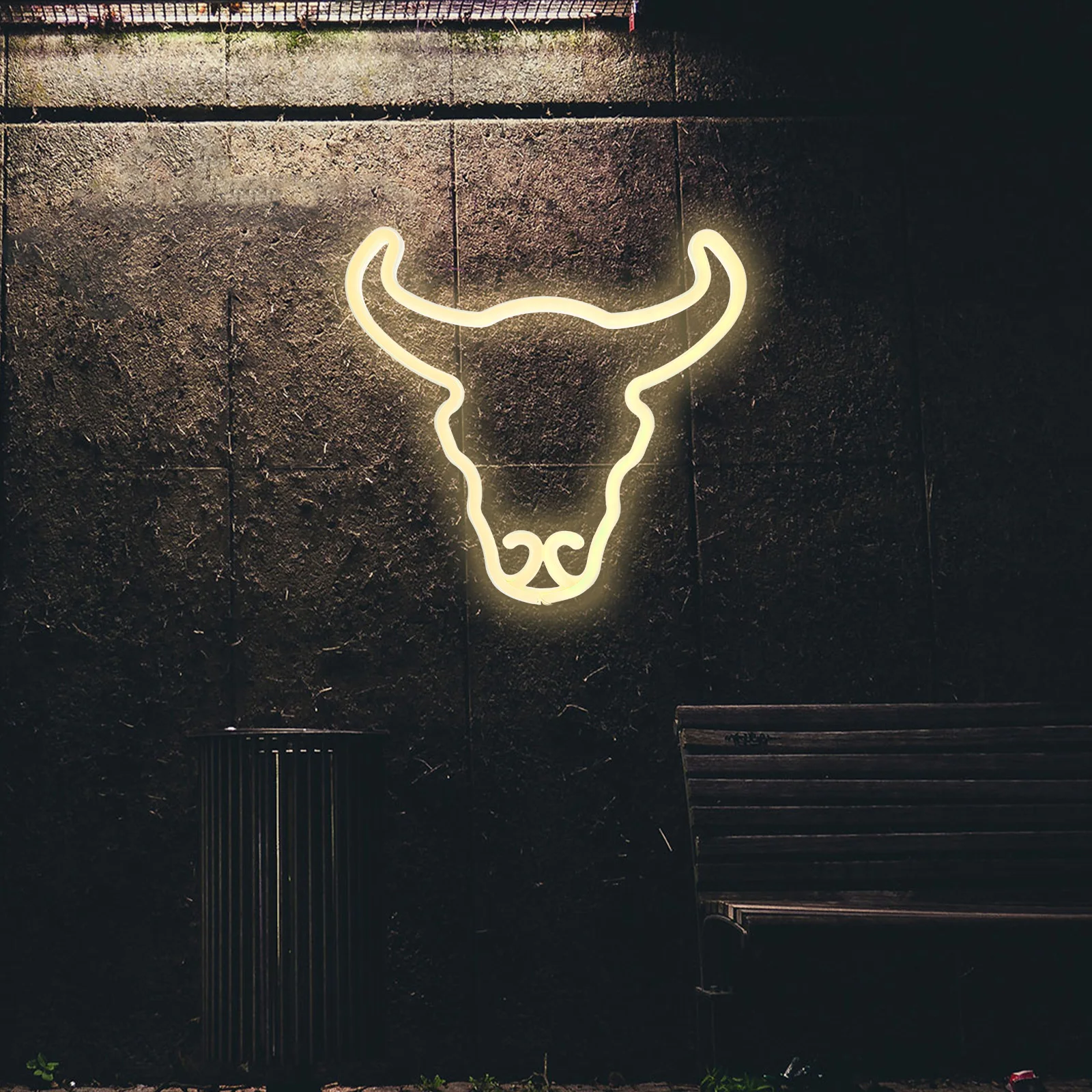 Neon Sign Bull Head Neon Light Neon Sign Bull Head for Wall Decor USB/ Powered LED Neon Light
