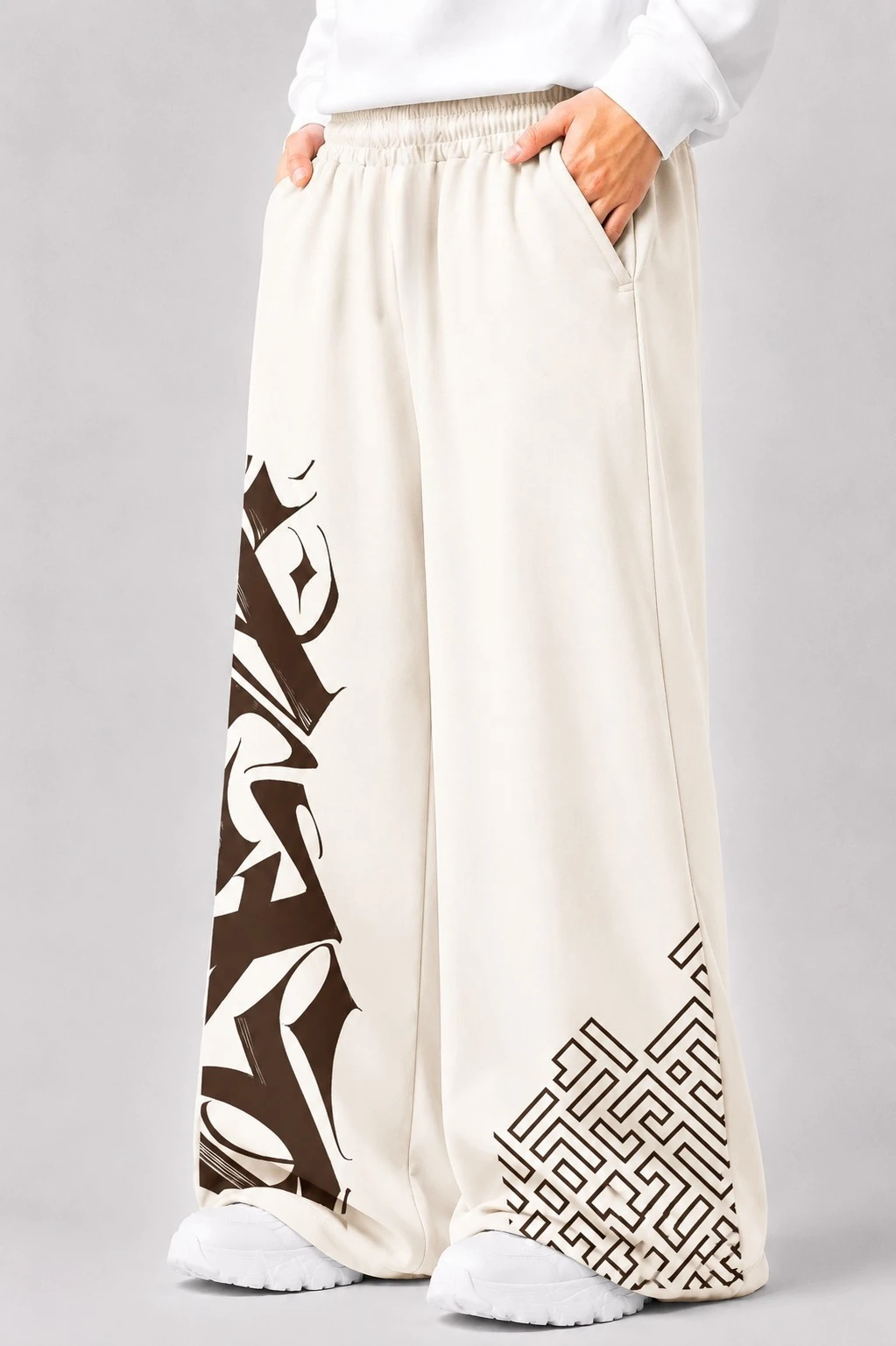 Wide-leg Athletic Pants, Graffiti-letter Print Pants, Geometric Patterns, Hip-hop Style Trousers, Y2K Streetwear, Casual Pants