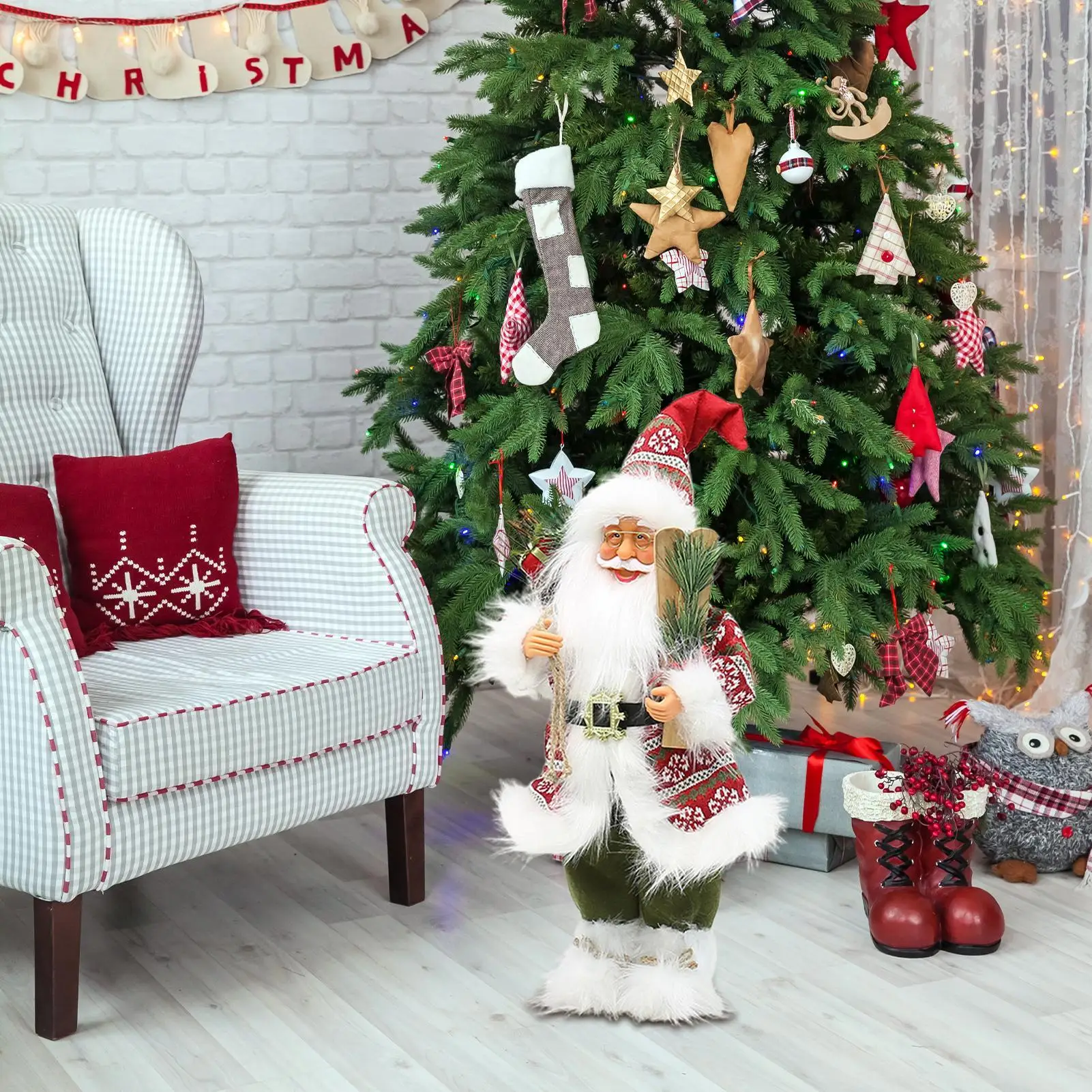 Santa Decorations Indoor Christmas Santa Claus Statue Holiday Table Centerpieces For Celebration Party Fireplace Dining Table