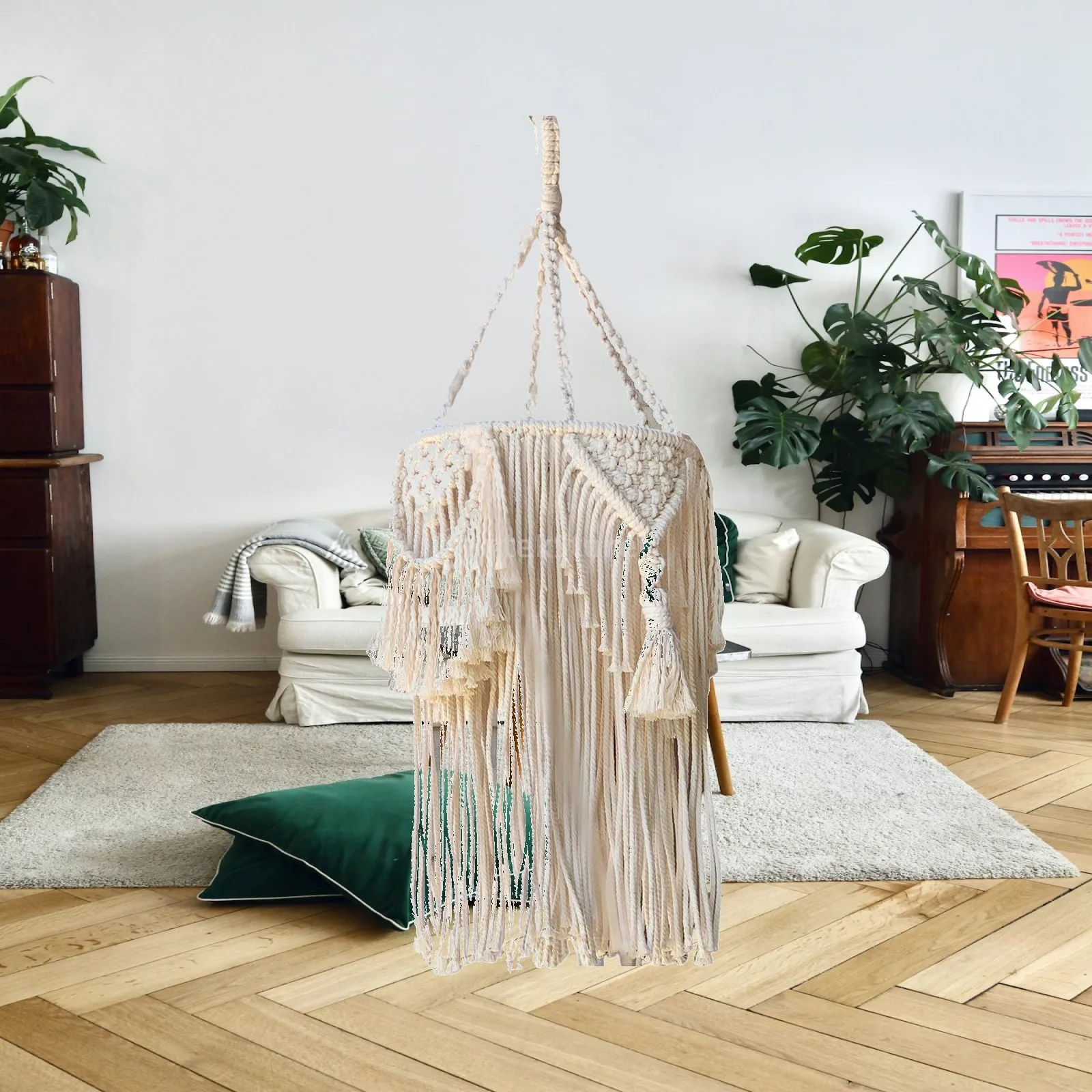 Macrame Lamp Shade Rustic Tassel Decorative Handwoven Ceiling Pendant Light