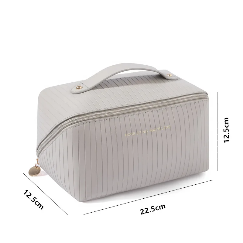 New Arrival Vertical Stripe Pillow Cosmetic Bag Women Large Capacity Portable Ins Travel Makeup Organizer Toiletry Bag