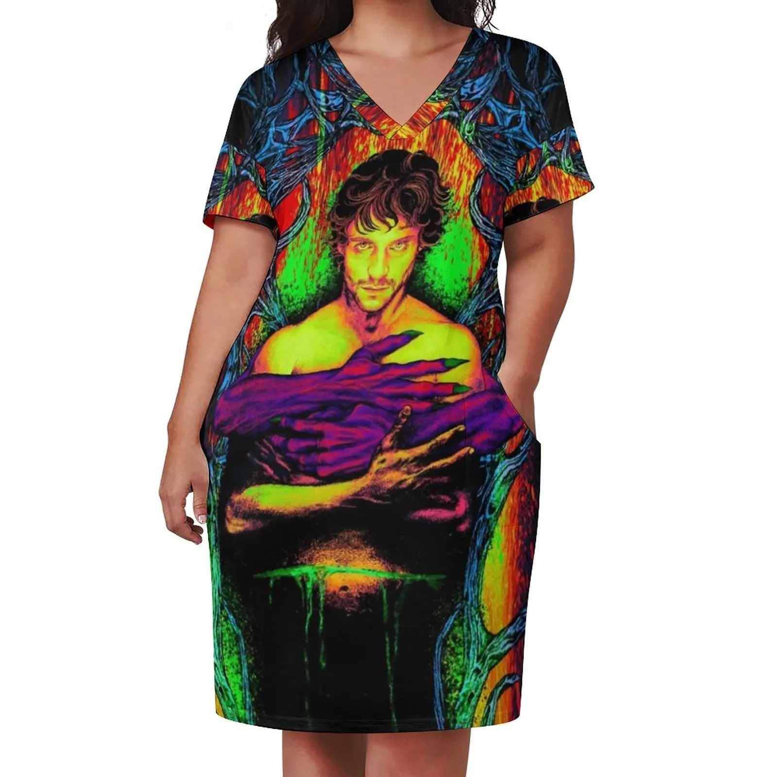 HANNIBAL: Becoming (Trippy Blacklight Edition!) Loose Pocket Dress Women's skirt Beachwear