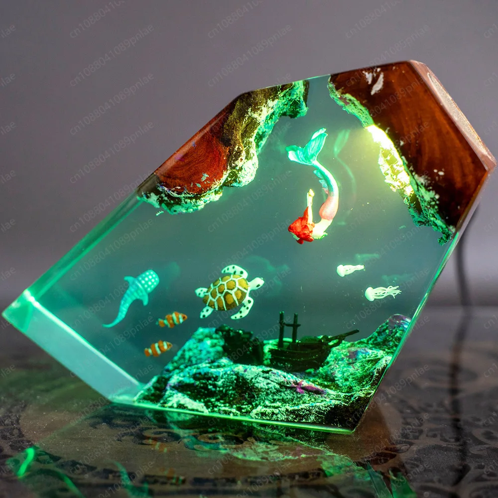 Handmade Ocean Resin Lamp Turtle & Mermaid - Bedroom Decor Special Gift for Children